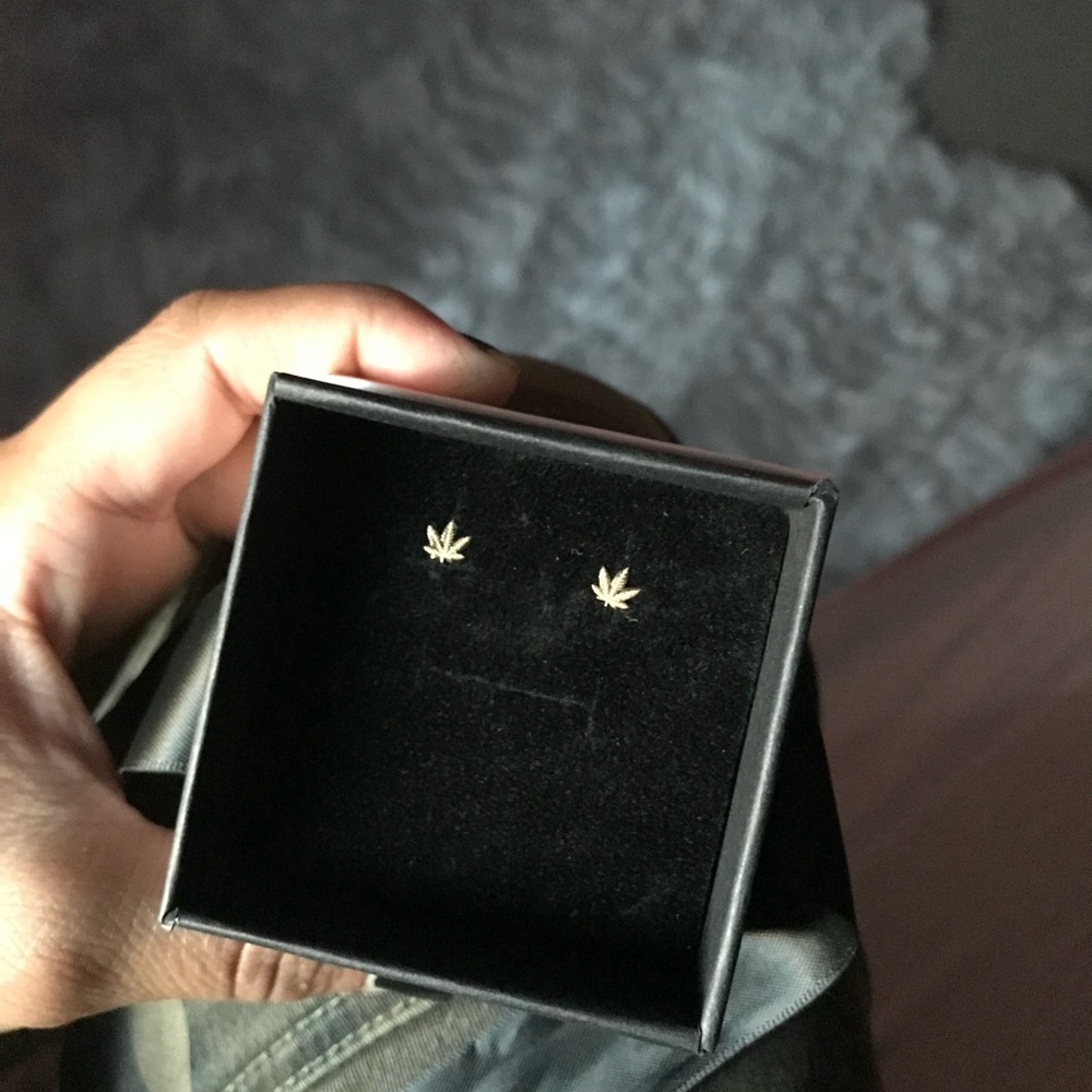 Gold Leaf Stud Earrings - Womens Jewelry